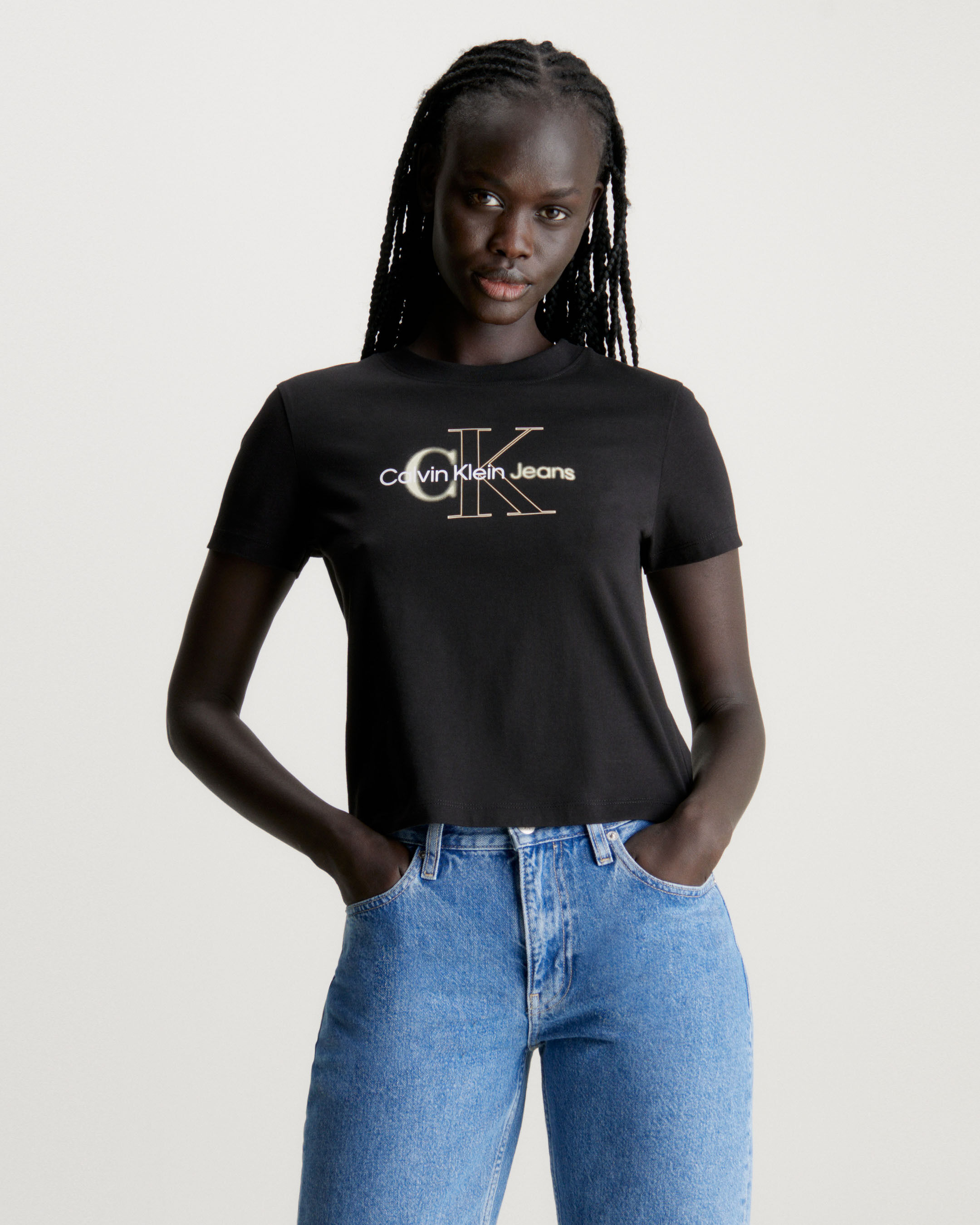 Cropped Monogram T Shirt black Calvin Klein Malaysia