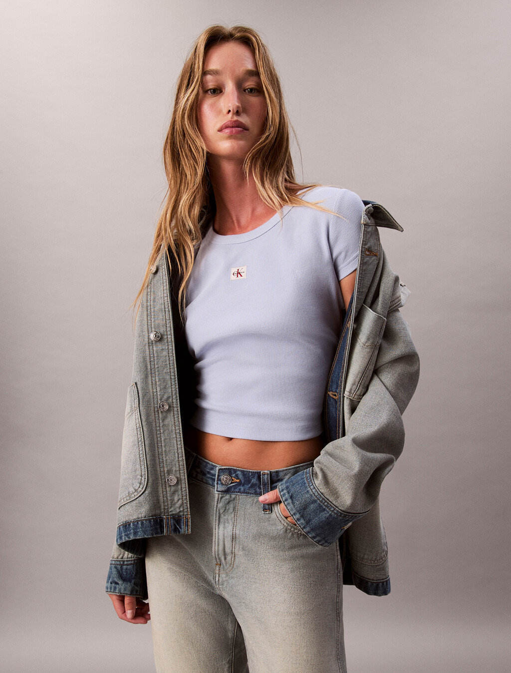 Cotton Stretch Rib Baby Tee, Casual Blue, hi-res