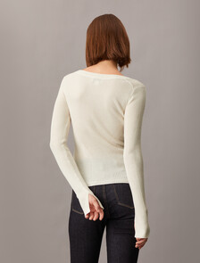 Rib Knit Slim Knit Top, Ivory, hi-res