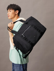 Sleek Nylon Weekender Bag, Black, hi-res