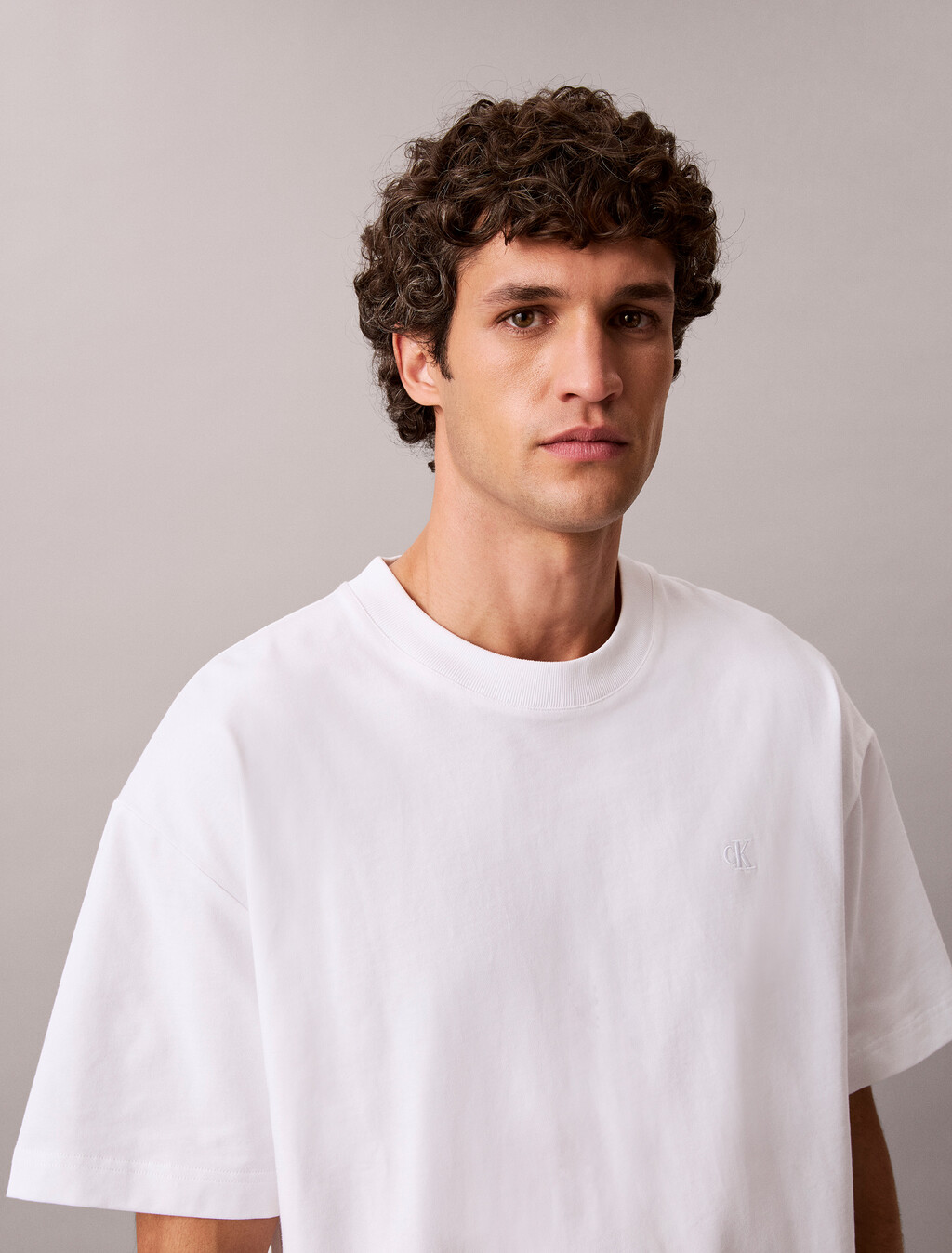 Oversized Embossed Monogram Tee, Bright White, hi-res