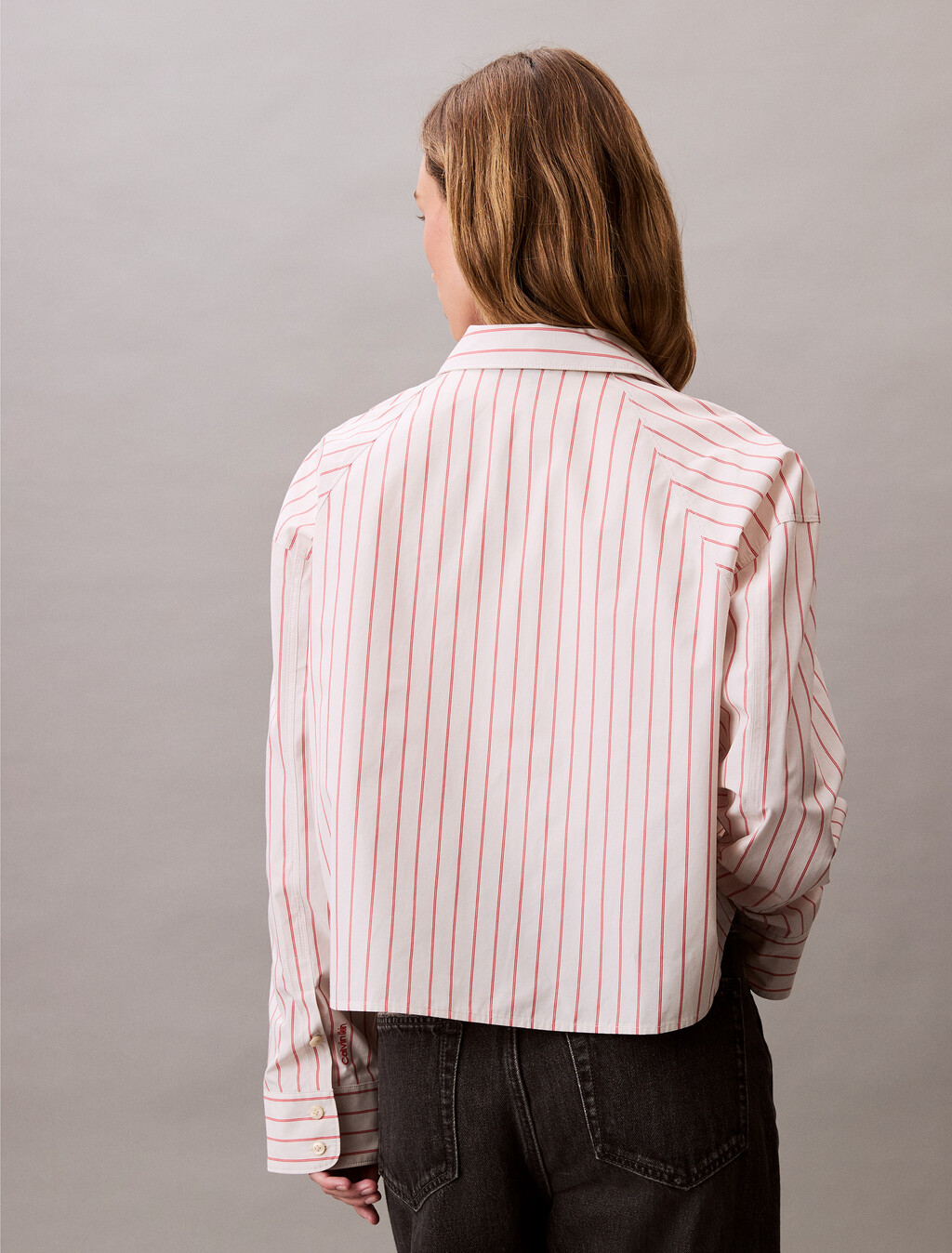 Stripe Cropped Boxy Button-Down Shirt, 19142 CSW25S_W015+3_Chalk, hi-res
