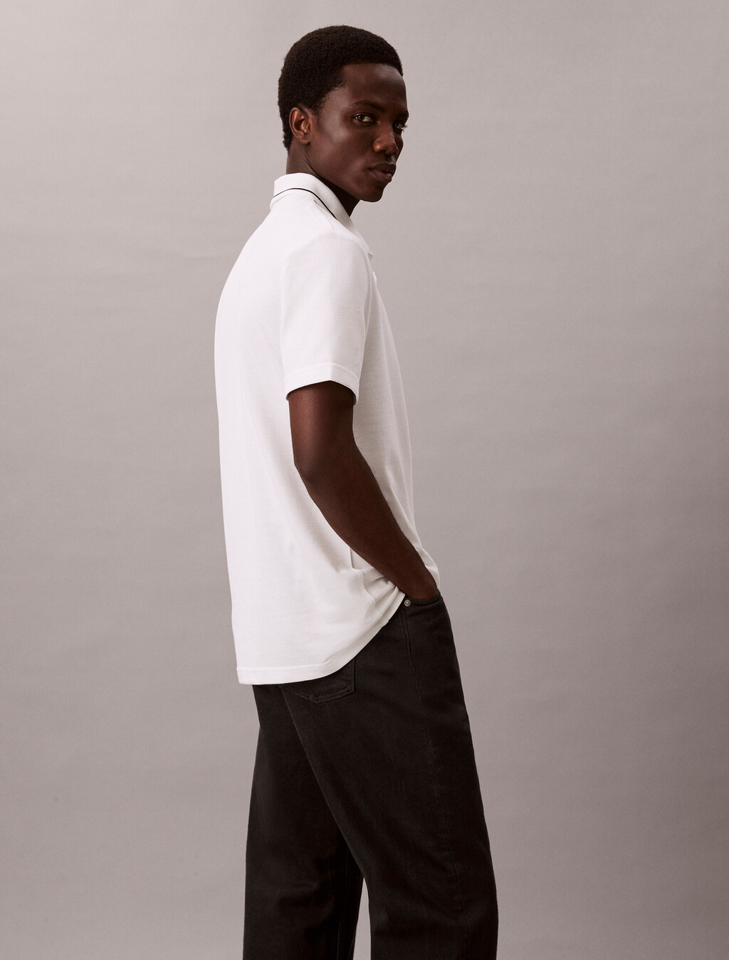 Monogram Pique Tipped Polo, Blanc De Blanc, hi-res