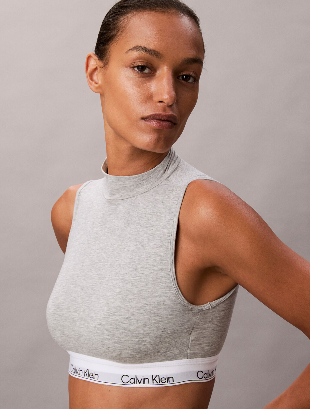 Lightly Lined Mockneck Bralette - Icon Cotton Modal, Grey Heather, hi-res