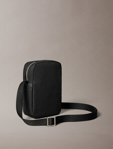 Embossed Woven Slim Reporter, Black, hi-res