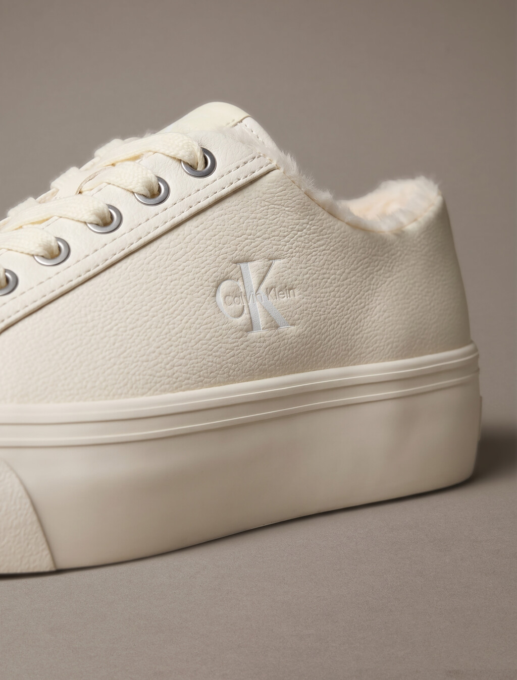 Leather Signature Platform Trainers, Marshmallow, hi-res
