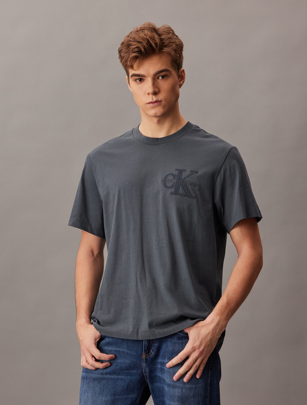 Velvet Monogram Tee, Harlem Night Blue, hi-res