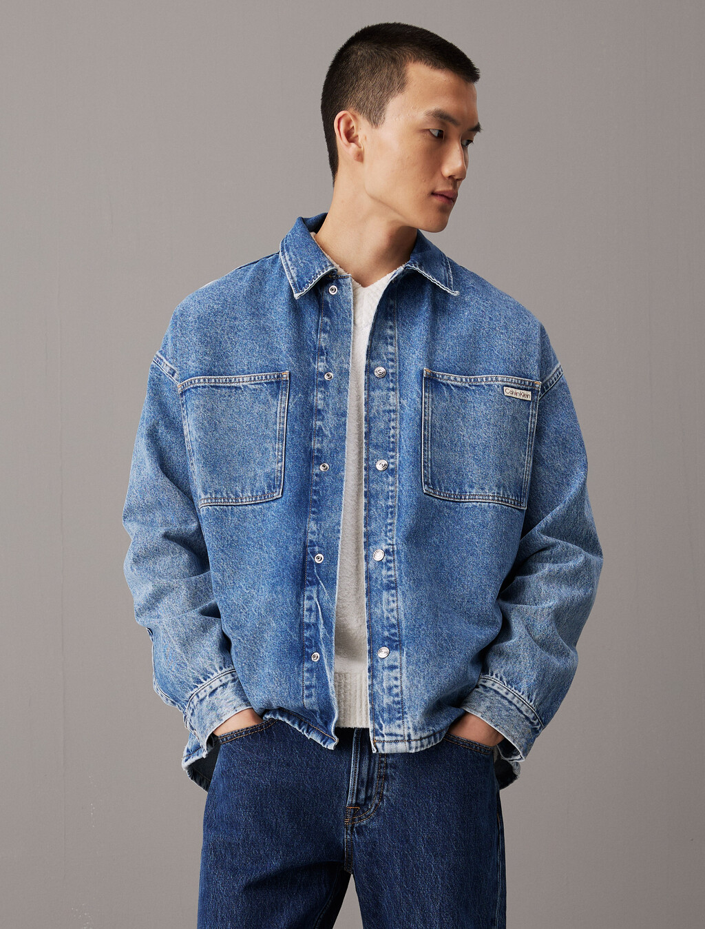 Oversized Denim Shirt Jacket, Denim Medium, hi-res