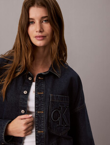 Cropped Denim Shirt, AUTUMN DUSK, hi-res