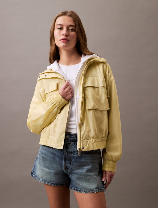 Soft Nylon Cropped Hooded Jacket
