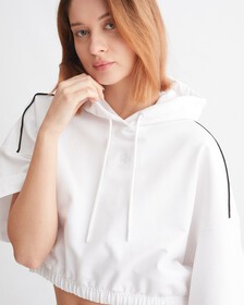 Logo Tape Cropped Hoodie, Bright White, hi-res