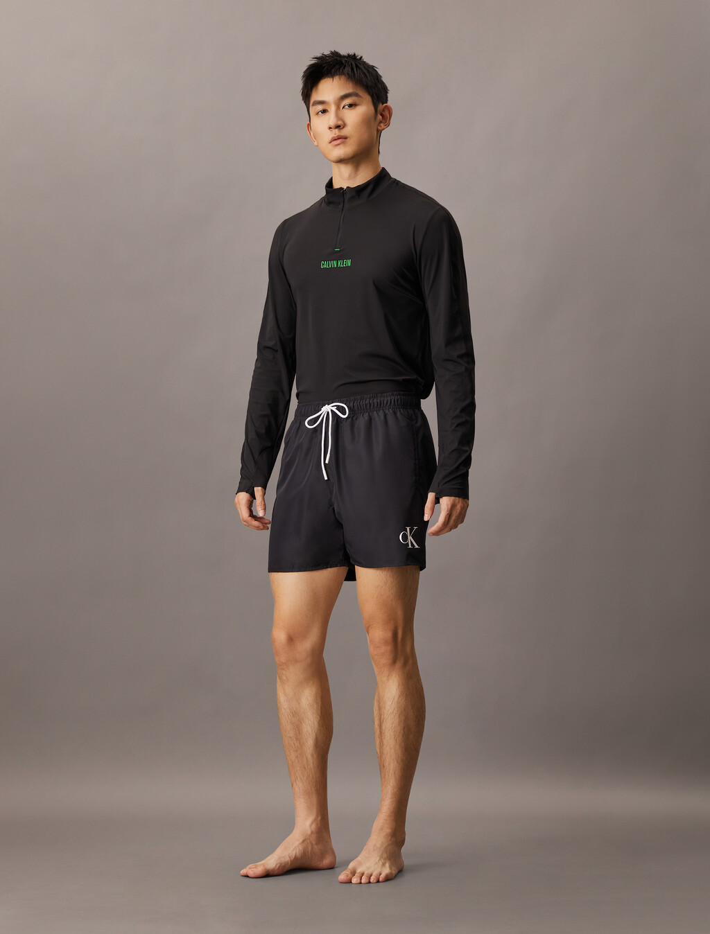 Sheer Alpaca Fine Gauge Crewneck Sweater, BLACK W/ BLOSSOM GREEN LOGO, hi-res