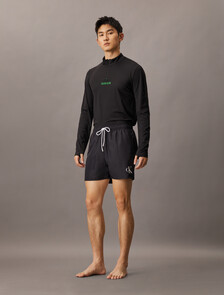 Sheer Alpaca Fine Gauge Crewneck Sweater, BLACK W/ BLOSSOM GREEN LOGO, hi-res