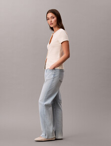 Slim Ribbed Button-Front T-shirt, Calico, hi-res