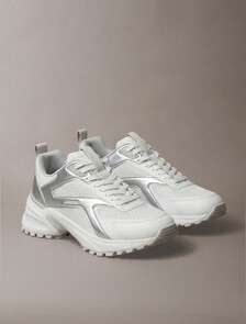 Knit and Metallic Runner Trainers, Bright White/Silver/Light Grey, hi-res