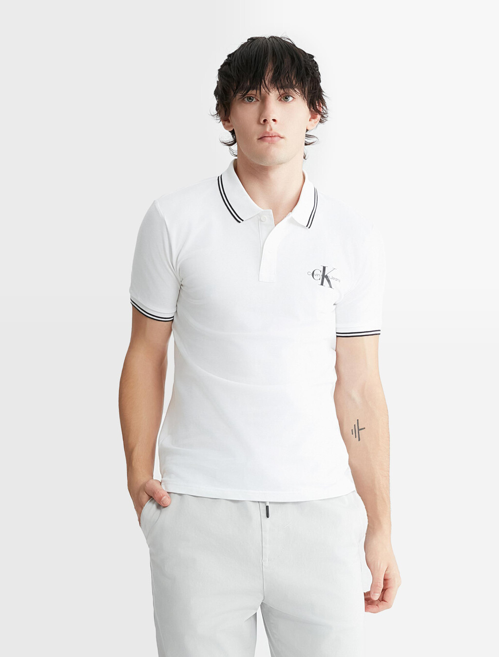 Monologo Slim Tipped Polo, Bright White, hi-res
