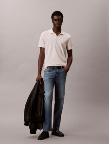 Cotton Piqu&eacute; Open Collar Polo Shirt, White Sand, hi-res