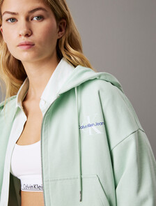 Monogram Cotton Terry Zip Thru Hoodie, Cameo Green, hi-res