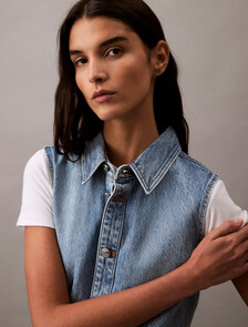 Sleeveless Denim Mini Dress, SAGE STONE, hi-res