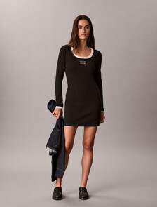 Logo Graphic Rib Mini Dress, Black, hi-res