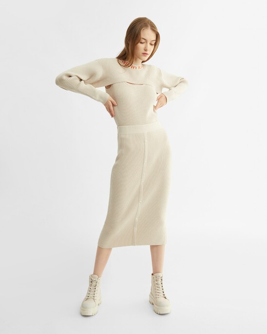 Wool Blend Button-Up Midi Skirt