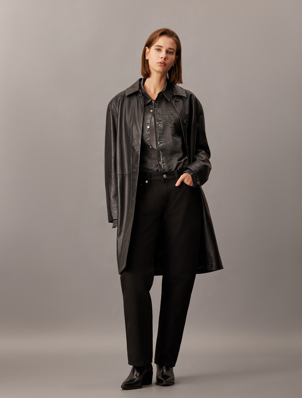 Denim Print Button-Down Shirt, Black Denim Print, hi-res