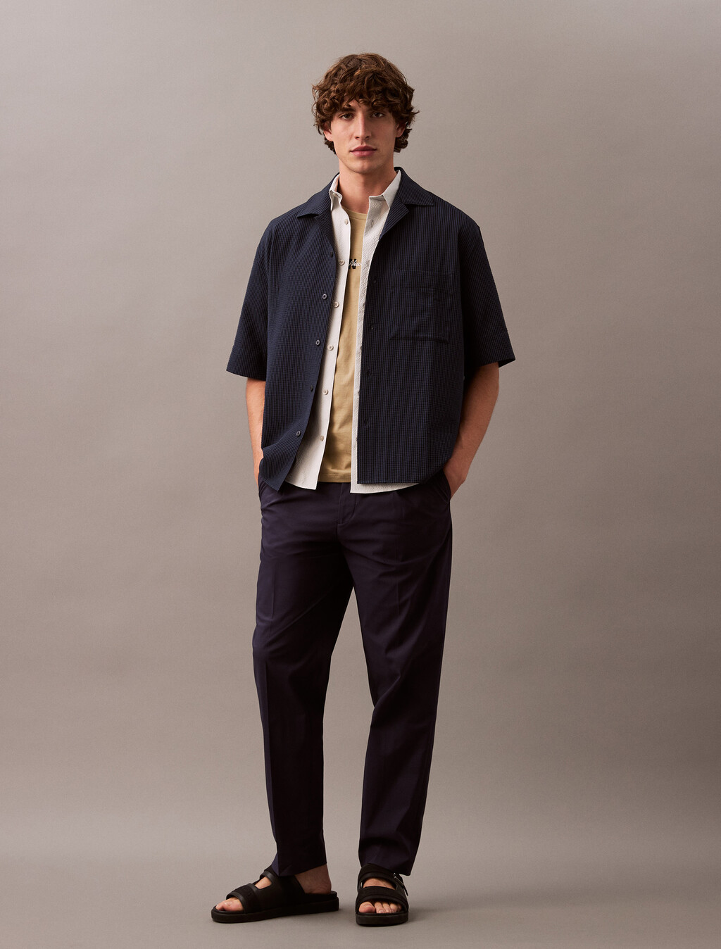 Seersucker Short Sleeve Shirt, Dark Sapphire, hi-res