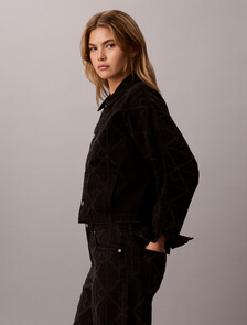 All-Over Logo Denim Jacket, CK WORN BLACK, hi-res