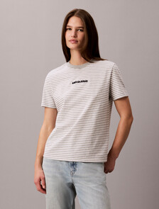 Classic Stripe Logo Print Tee, Grey Heather + Bright White Stripe, hi-res