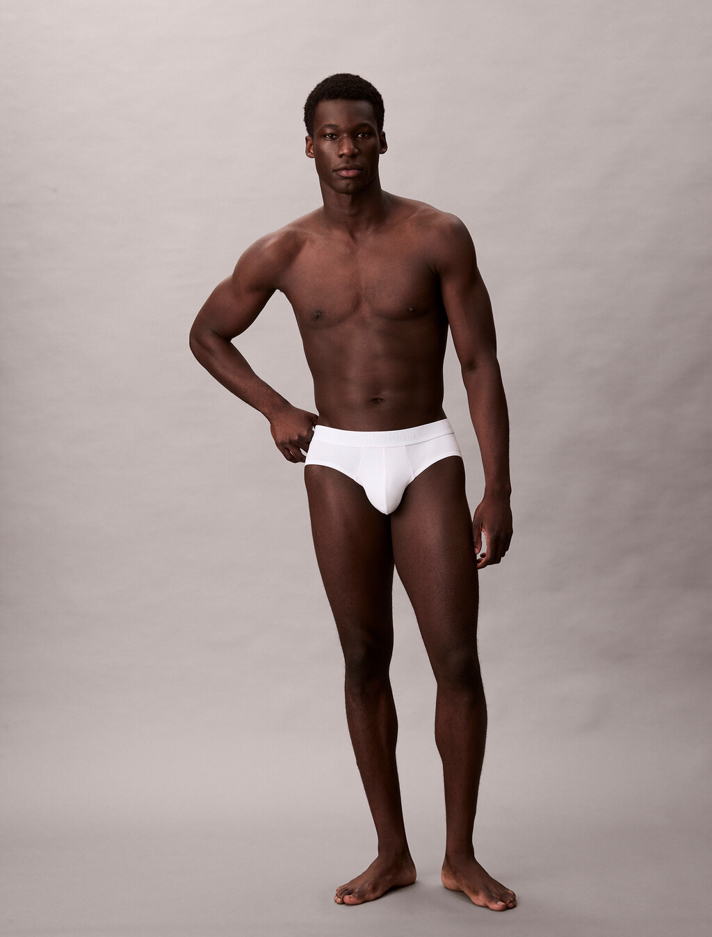 CK Black Cotton Stretch Hip Brief, White, hi-res