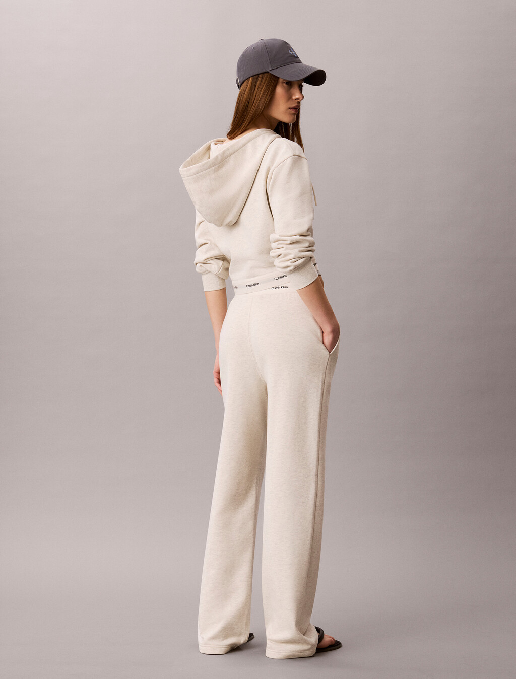 Logo Waistband Wide Leg Joggers, Vanilla Heather, hi-res