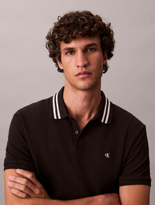 Monogram Logo Pique Tipped Classic Polo Shirt, Black, hi-res