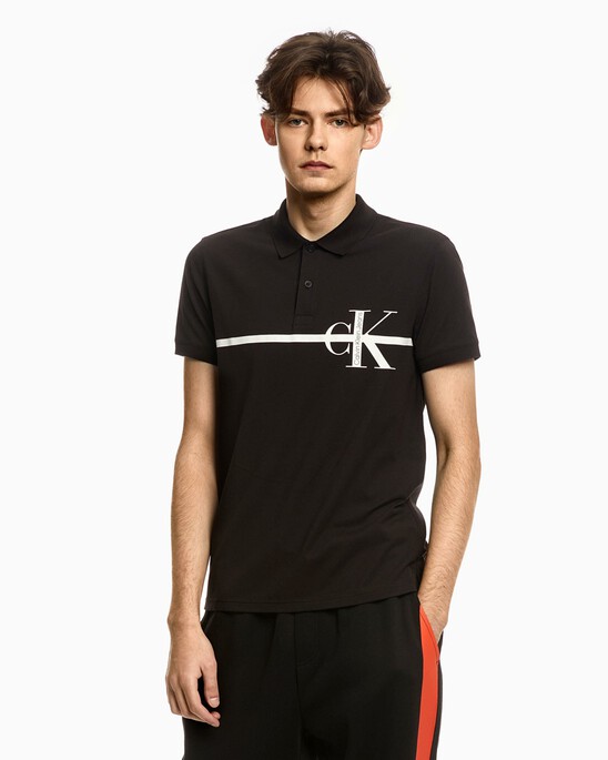 BLACK ARCHIVAL STRIPE MONOGRAM POLO