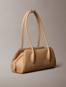 Emblem Logo Pebble Shoulder Bag, Tannin, hi-res