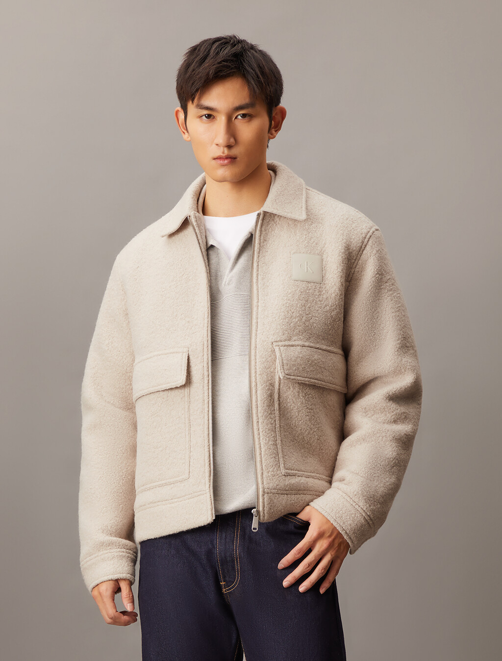 Relaxed Bouclé Wool Jacket, Moonbeam, hi-res