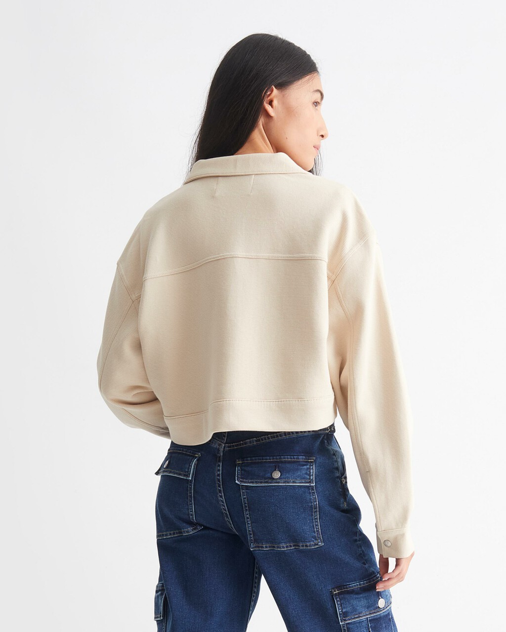 PREMIUM ESSENTIALS CROPPED TRUCKER JACKET, Classic Beige, hi-res