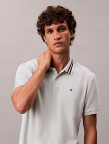Monogram Logo Pique Tipped Classic Polo Shirt, Misty Blue, hi-res