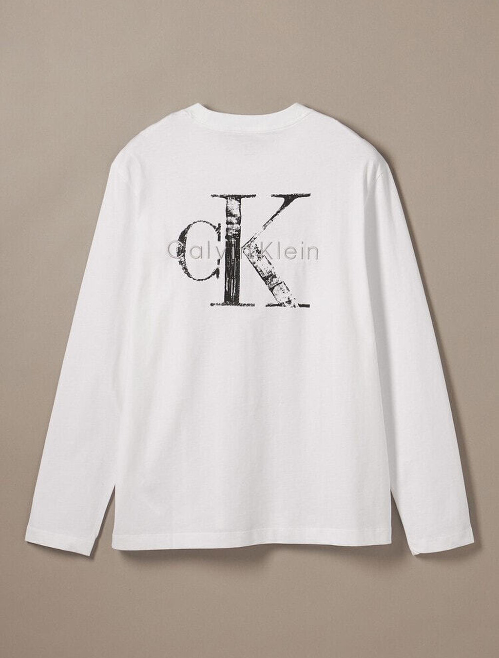 Distressed Monogram Long Sleeve Tee, Bright White, hi-res