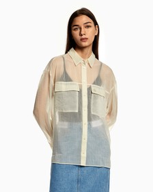 SHEER CHIFFON SHIRT, Eggshell, hi-res