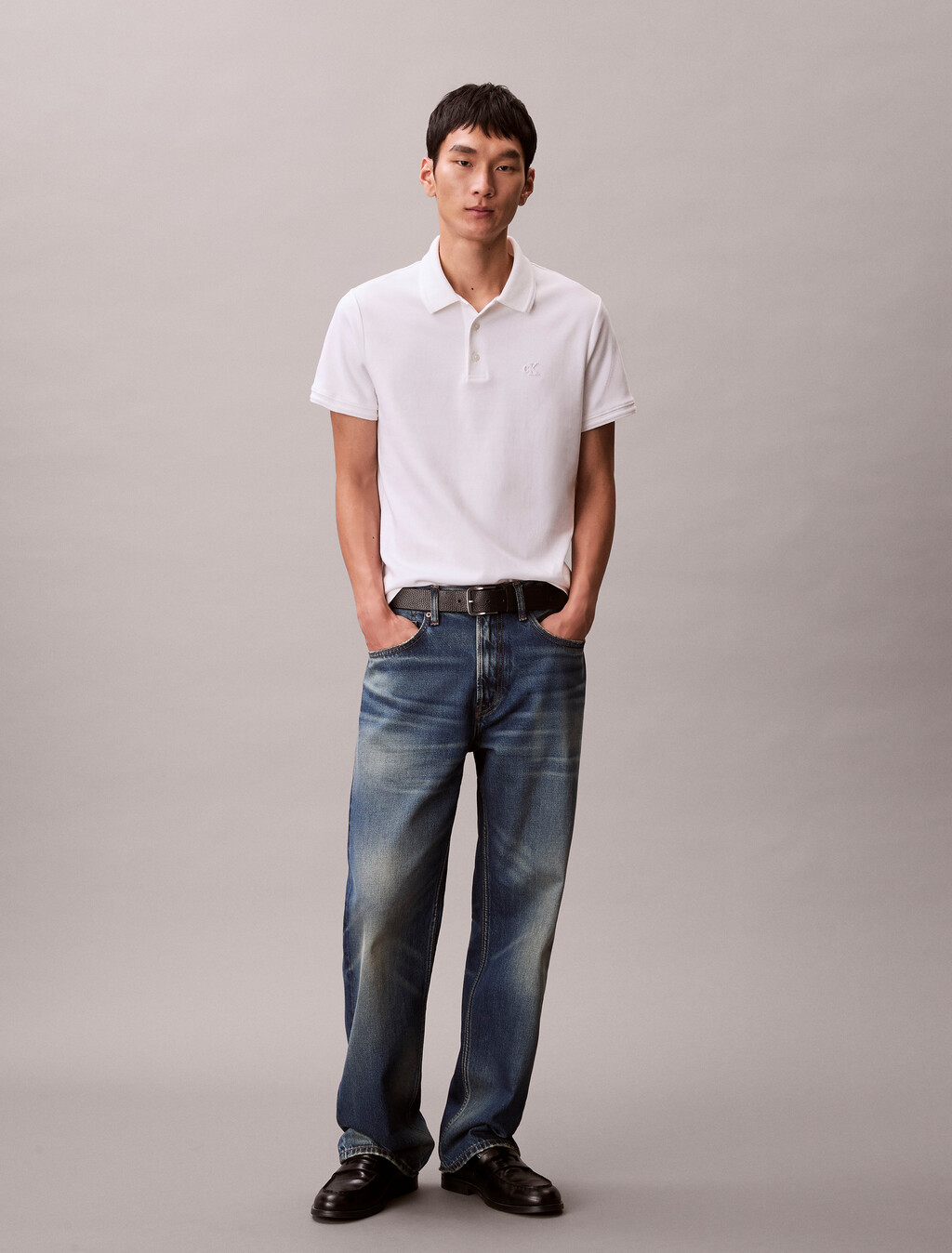Luxe Tipped Slim Polo, Bright White, hi-res