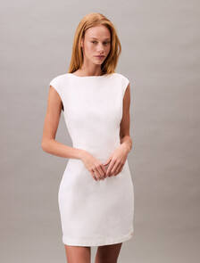 Open Back Cap Sleeve Dress, CHALK WHITE, hi-res