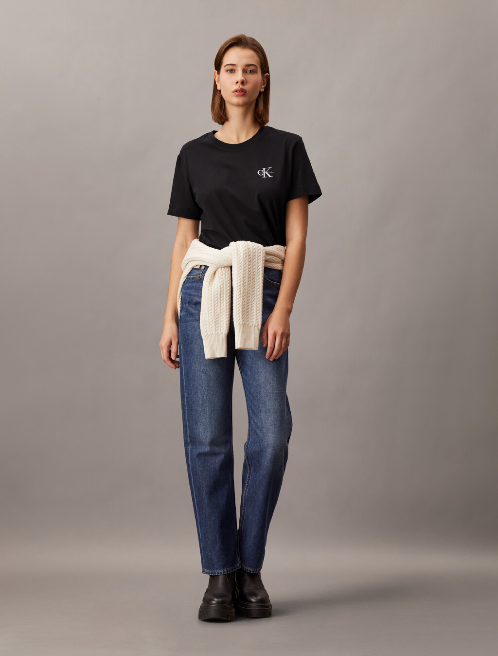 Core Essentials Monogram Embroidery Tee, Black, hi-res