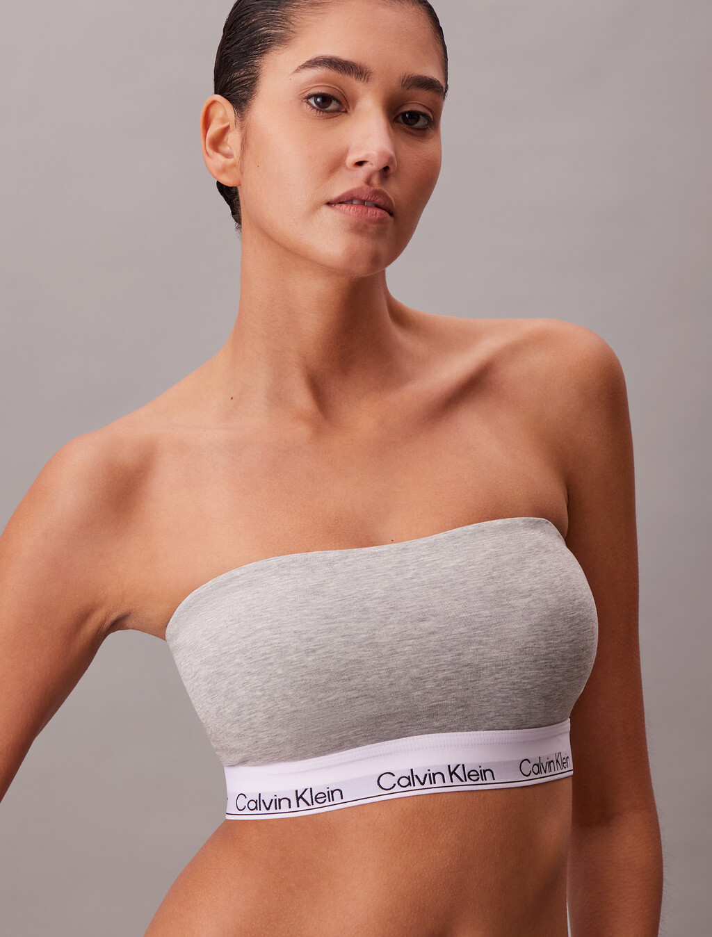Icon Cotton Modal Lightly Lined Bandeau Bra, Grey Heather, hi-res