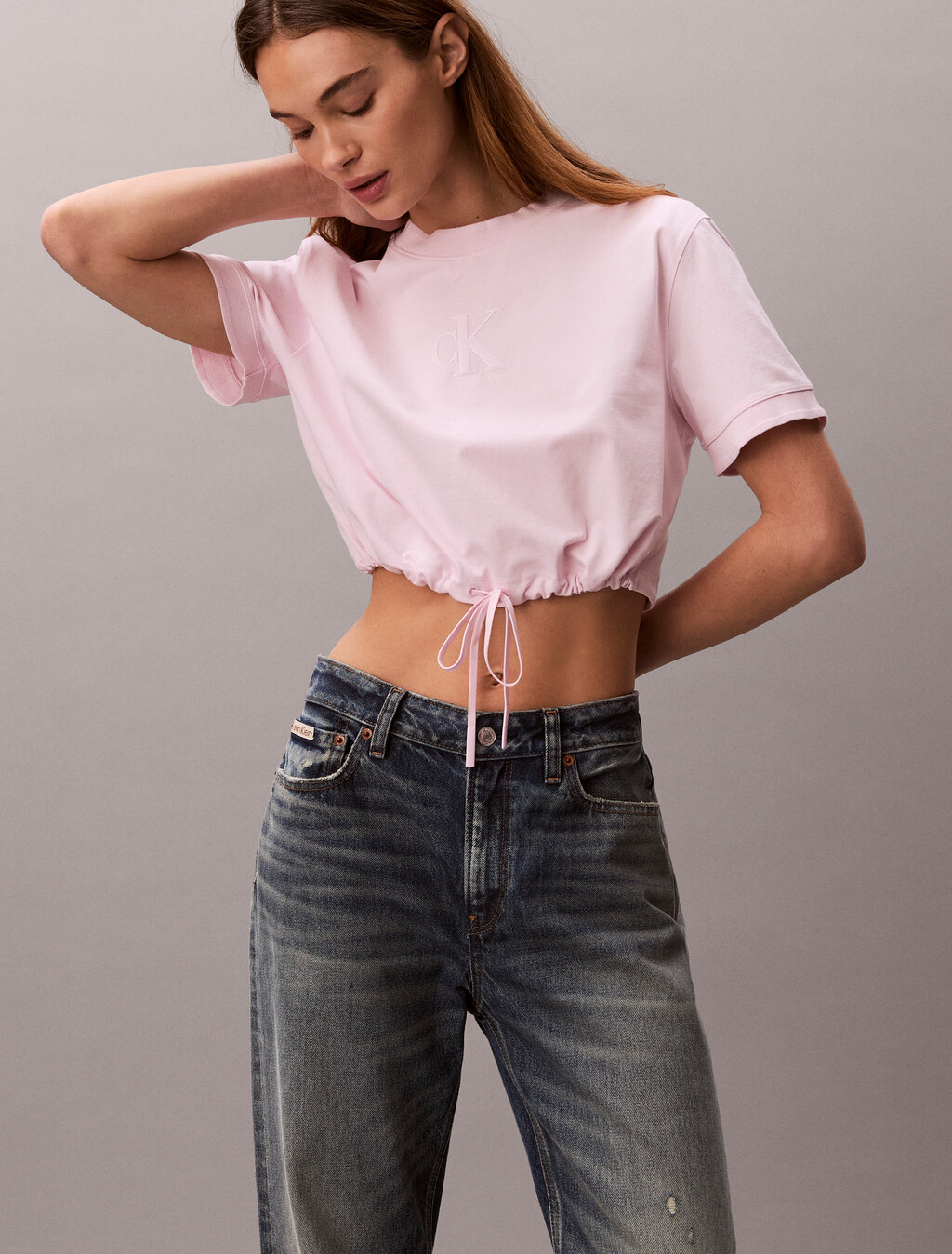 Cropped Tie Waist Logo T-shirt, Cradle Pink, hi-res