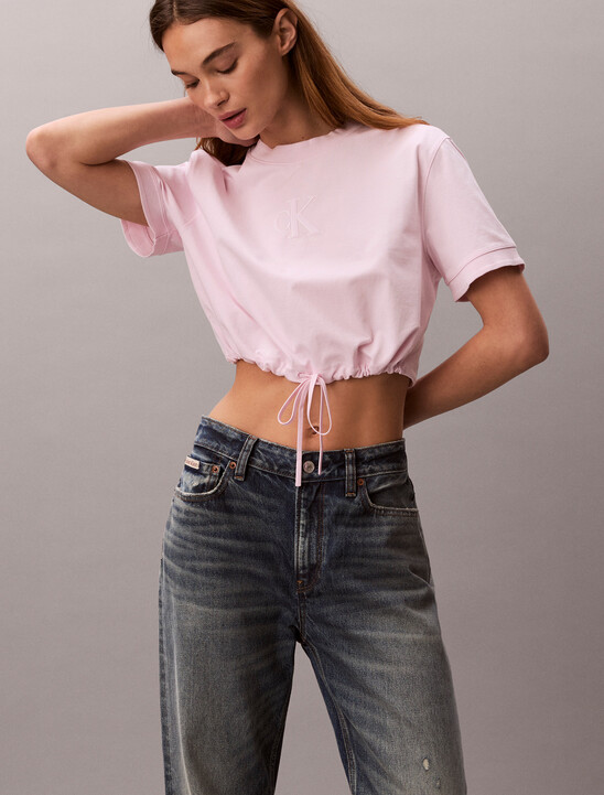 Cropped Tie Waist Logo T-shirt