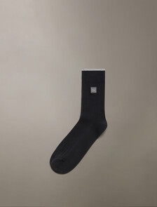 Tipped Rib Knit Mid Crew Sock, BLACK, hi-res