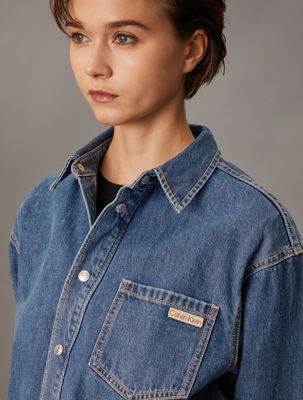 Sustainable Cropped Denim Shirt, Denim Medium, hi-res