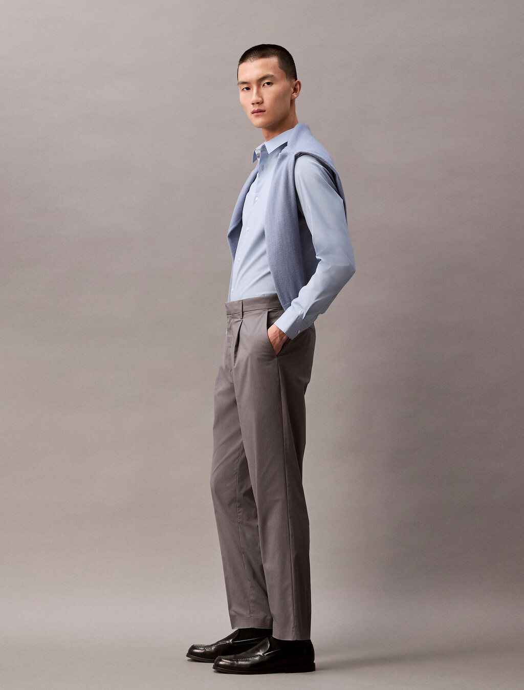 Supima Stretch Cotton Slim Button-Down Shirt, Dusty Blue, hi-res