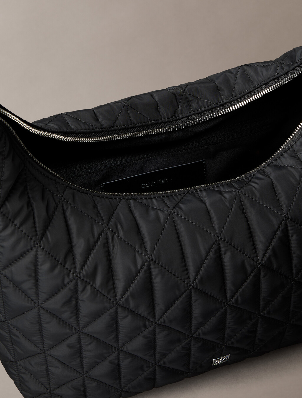 Quilted Emblem Nylon Shoulder Bag, Black, hi-res