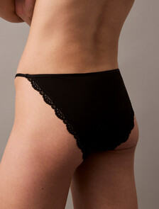 Microfiber Stretch with Lace String Bikini, Black, hi-res
